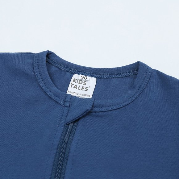 NWT*BABY ROMPER Long Sleeve Blue Cotton Mitted Footed Double Zipper Bodysuit Boy - Picture 4 of 15